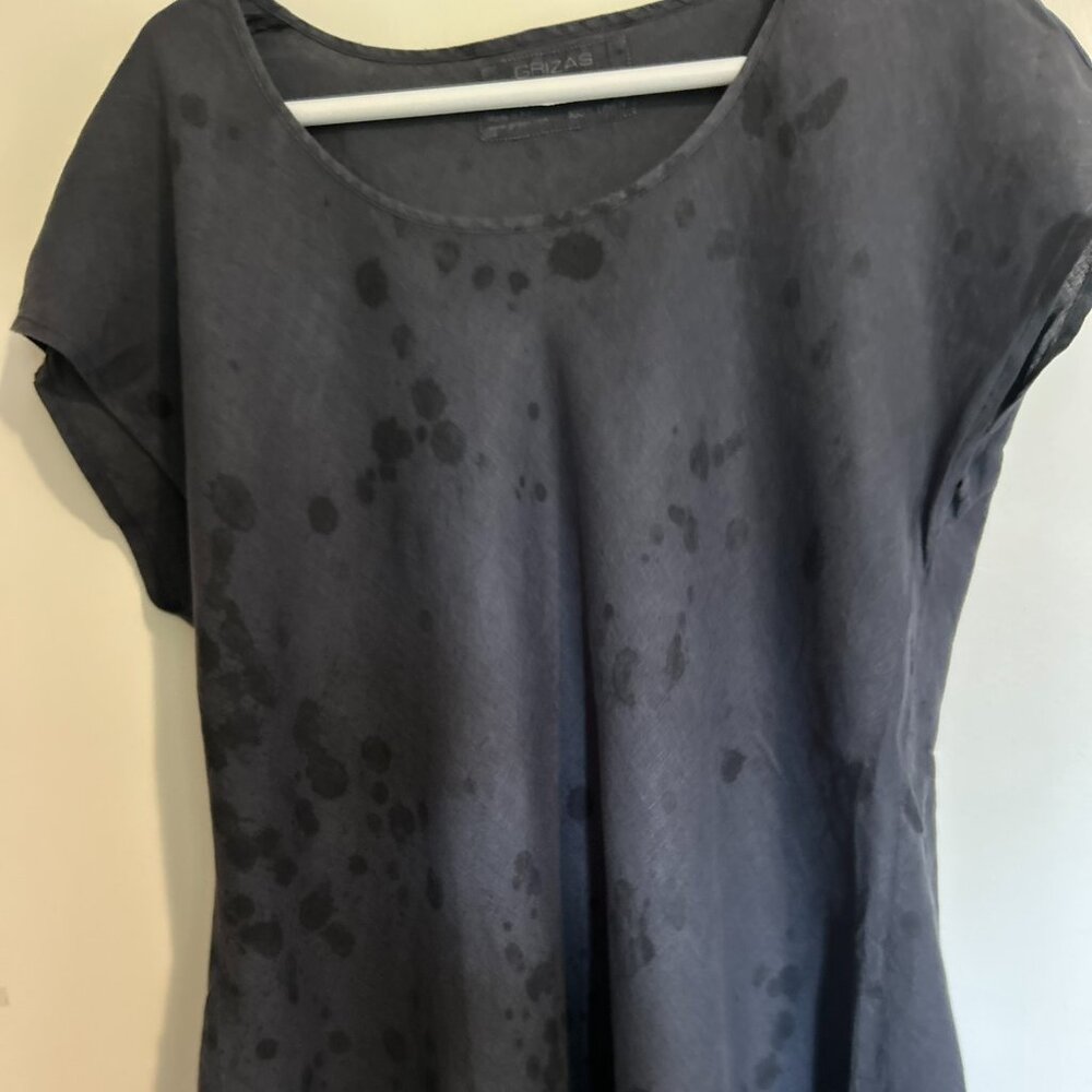 Grizas Navy Washed, 100% Linen  Capped Sleeve Tunic